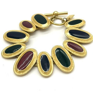 Anne Klein Vintage Byzantine Red Blue Green Brushed Gold Bracelet